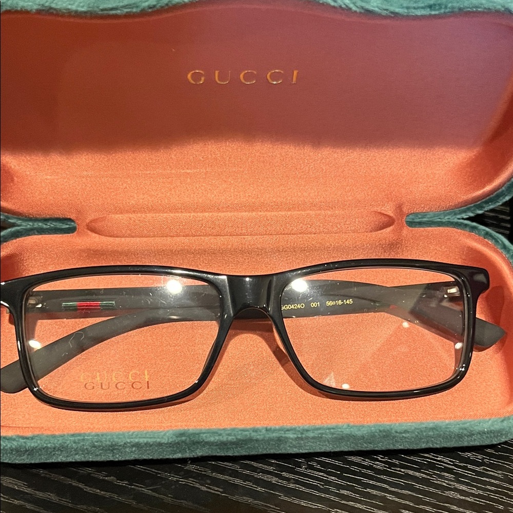 Gucci Black Rectangular Eyeglasses with Case